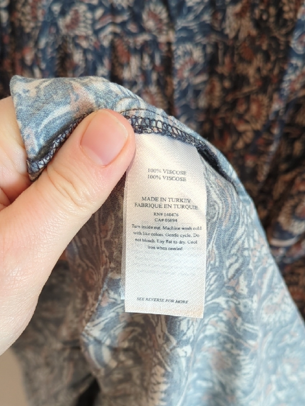 Faherty Navy Brown Floral V-Neck Maxi Dress Size Large Boho Cottage Beachy - Picture 7 of 9
